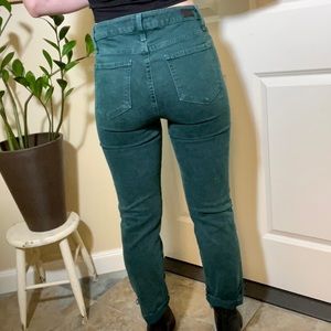 Paige Green Denim Jacqueline Straight Jeans with Raw Edge Evergreen Cottagecore